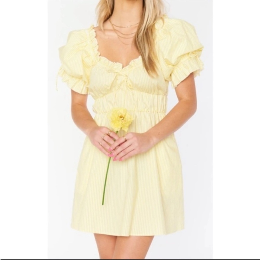 Show Me Your Mumu Sunshine Yellow Puff Sleeve Leigh Mini Dress Small NEW - Picture 2 of 6